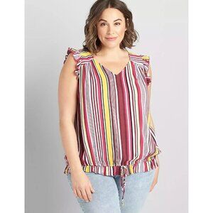 Lane Bryant Womens Plus Size 18/20 Striped Sleeveless Ruffle Blouse Pink 2435